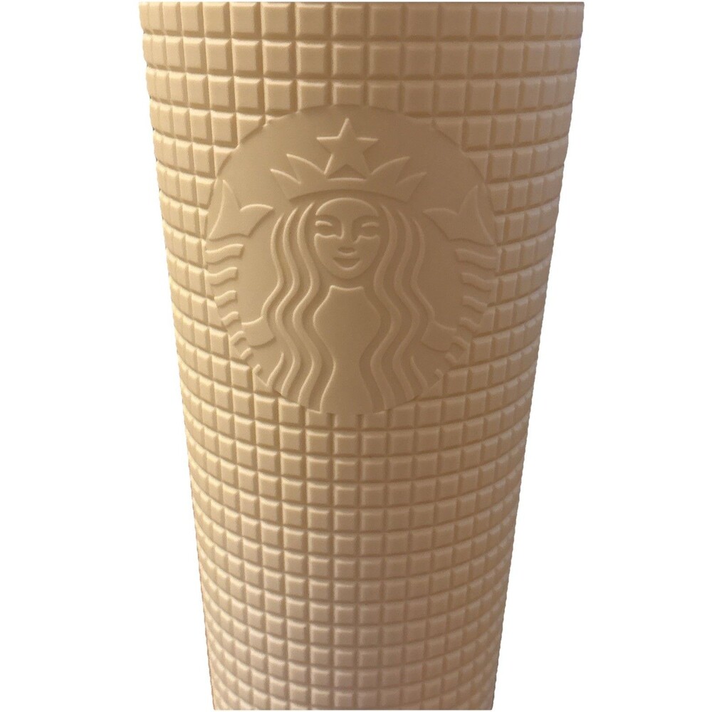 Starbucks 24 oz Meadow Yellow Soft Touch Grid Tumbler Cold Cup With Straw - Picture 2 of 7